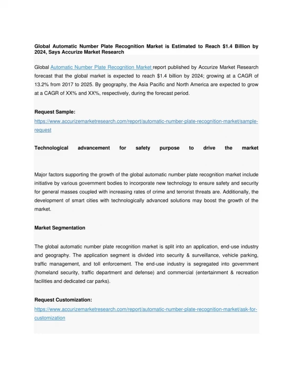 Automatic Number Plate Recognition Market