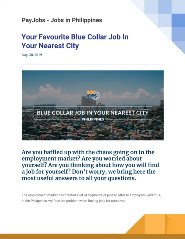 Your Favourite Blue Collar Job In Your Nearest City - PayJobs