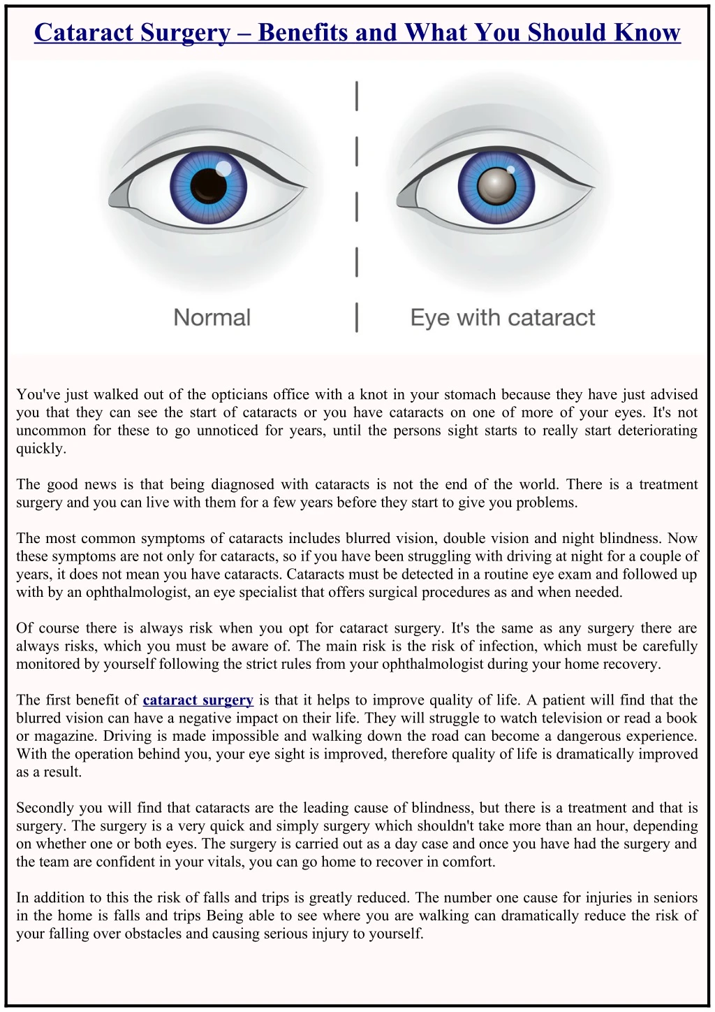 cataract surgery benefits and what you should know