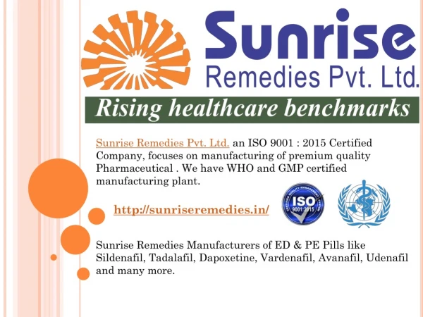 Male ED & PE products manufacturing | Sunrise Remedies