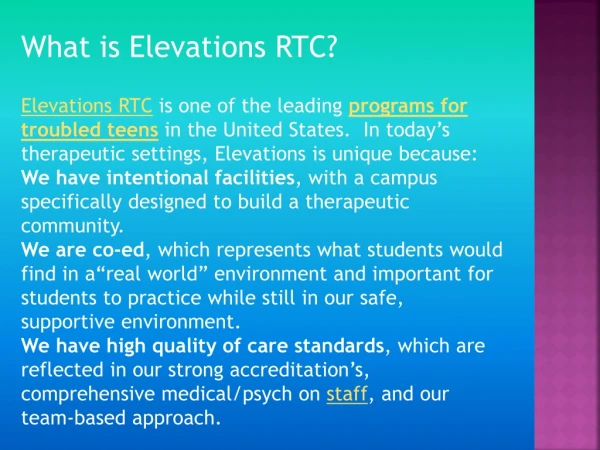 What is Elevations RTC?