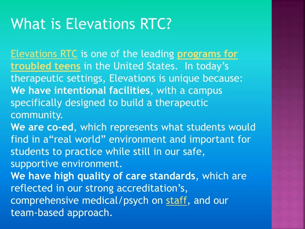 what is elevations rtc