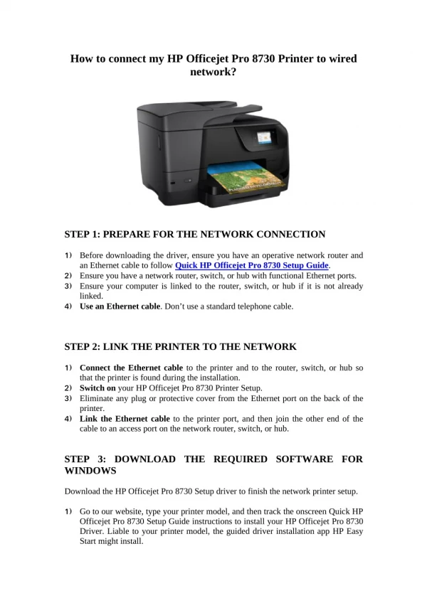 How to connect my HP Officejet Pro 8730 Printer to the wired network?