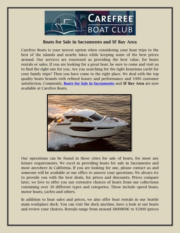 Boats for Sale in Sacramento and SF Bay Area