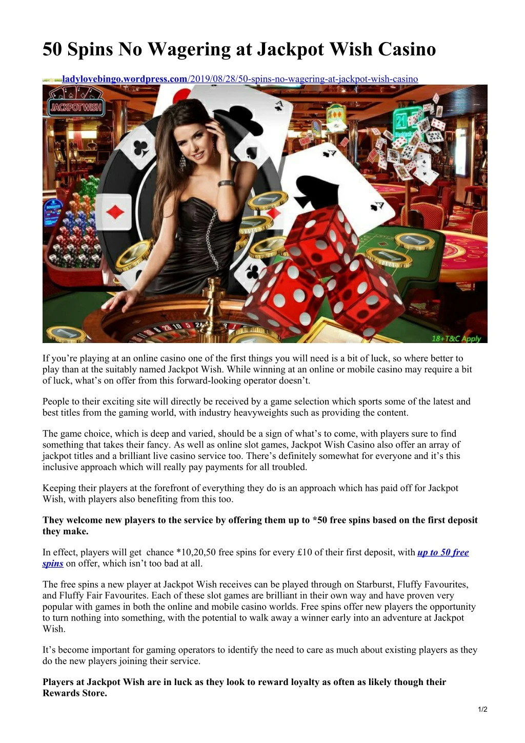 50 spins no wagering at jackpot wish casino