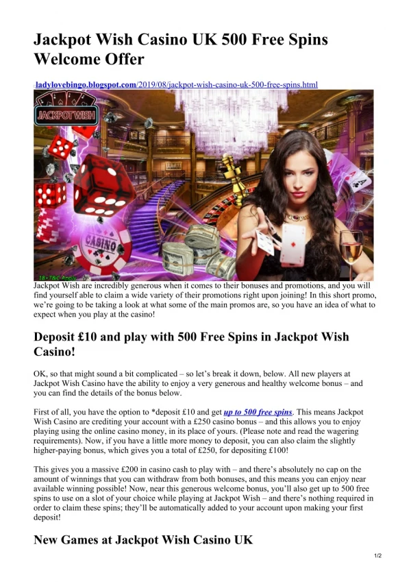 Jackpot Wish Casino UK 500 Free Spins Welcome Offer