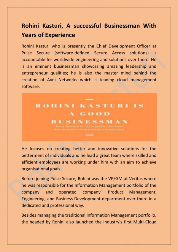 Rohini Kasturi, A successful Businessman With Years of Experience