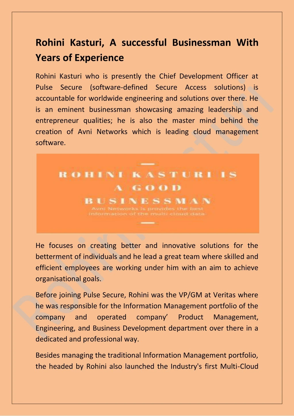 rohini kasturi a successful businessman with