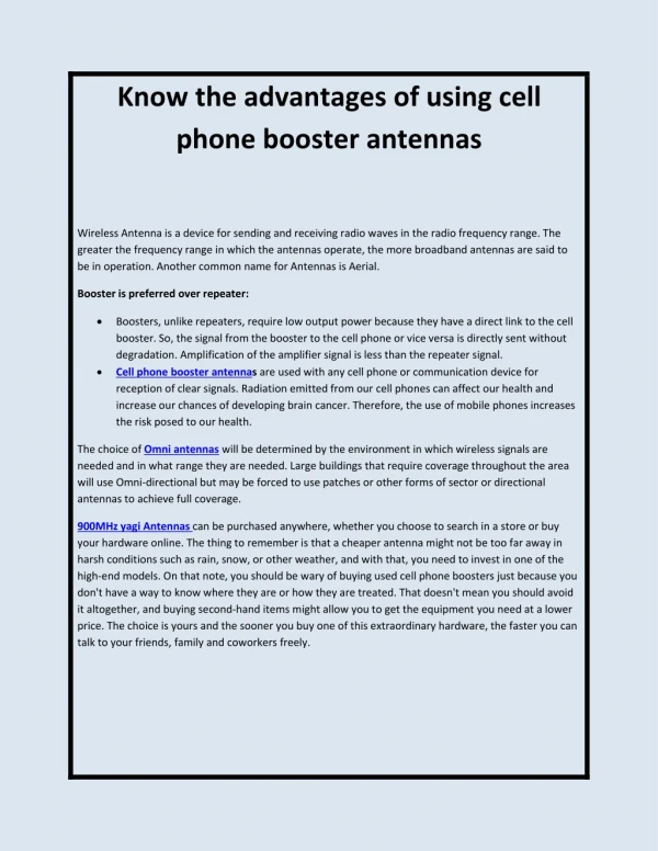 Know the advantages of using cell phone booster antennas