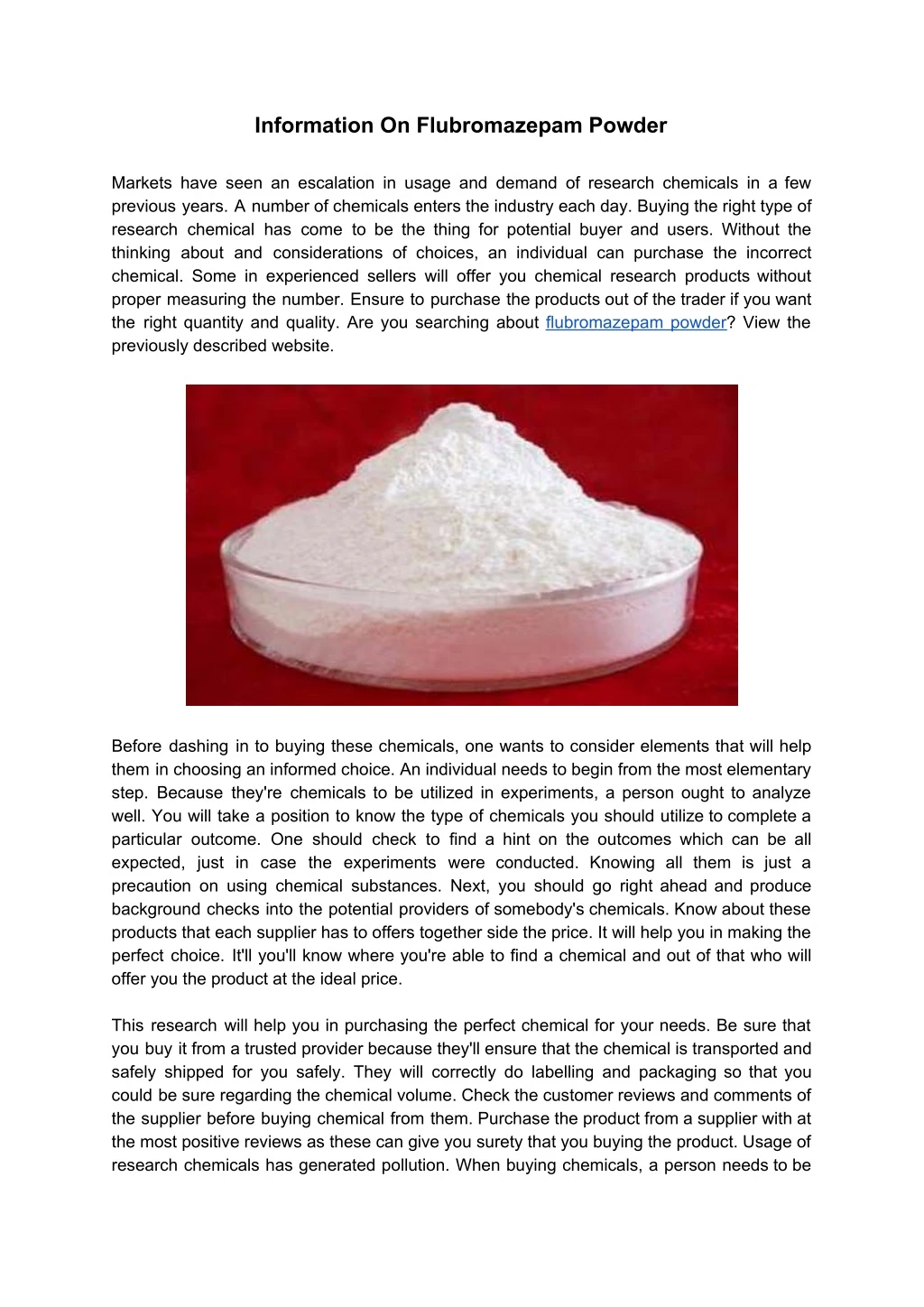 information on flubromazepam powder markets have