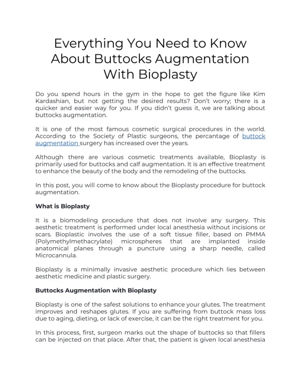 Everything You Need to Know About Buttocks Augmentation With Bioplasty