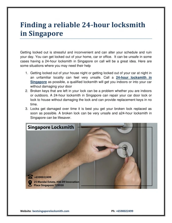 Reliable Locksmith in Singapore