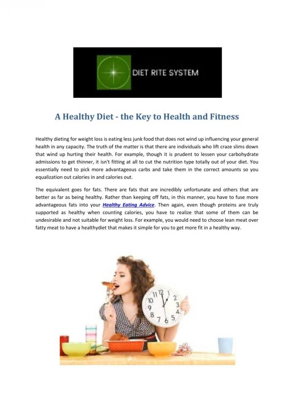 The Key to Health and Fitness - A Healthy Diet