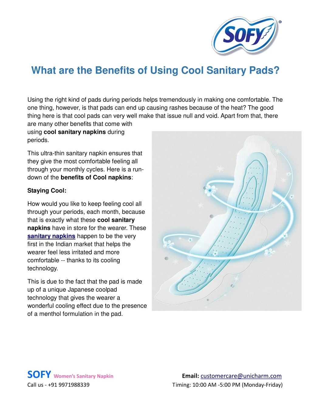 what are the benefits of using cool sanitary pads