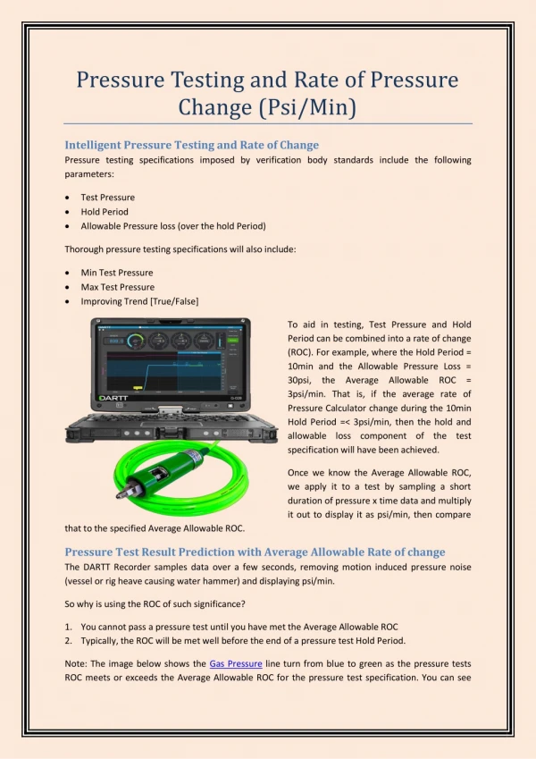 pressure testing and rate of pressure change
