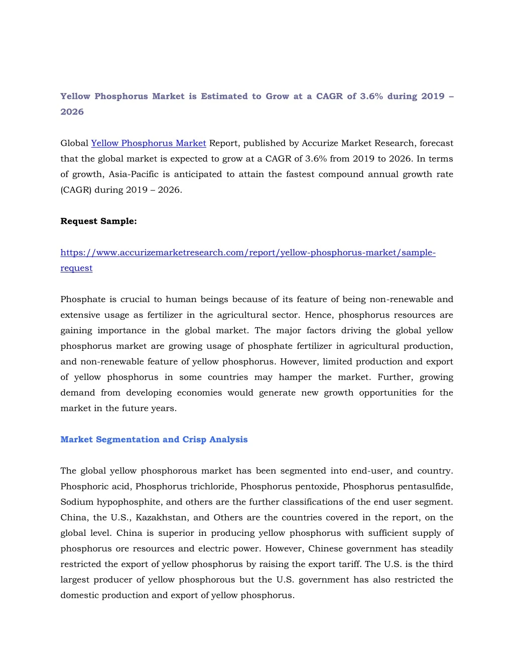 yellow phosphorus market is estimated to grow