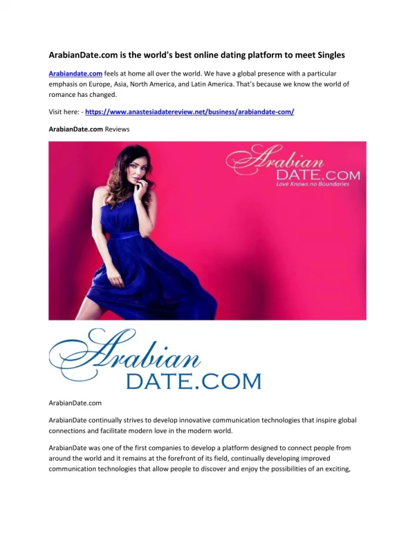 ArabianDate.com is the world's best online dating platform to meet Singles