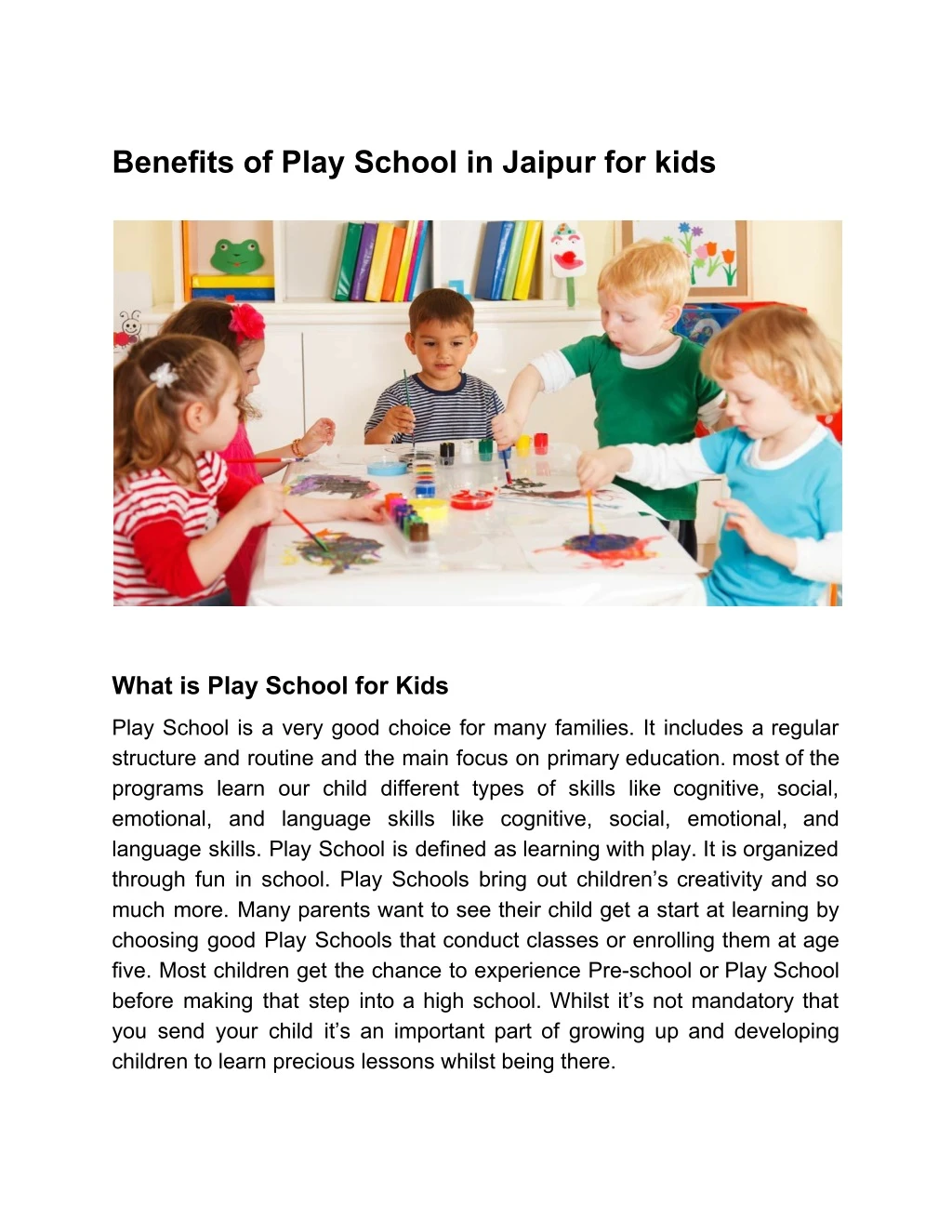 benefits of play school in jaipur for kids