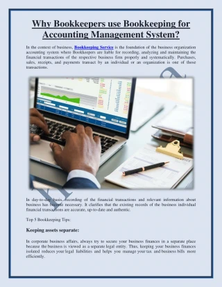 Why Bookkeepers use Bookkeeping for Accounting Management System? - slide 1