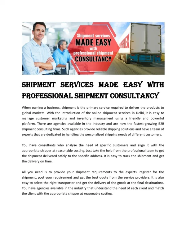 Shipment services made easy with professional shipment consultancy