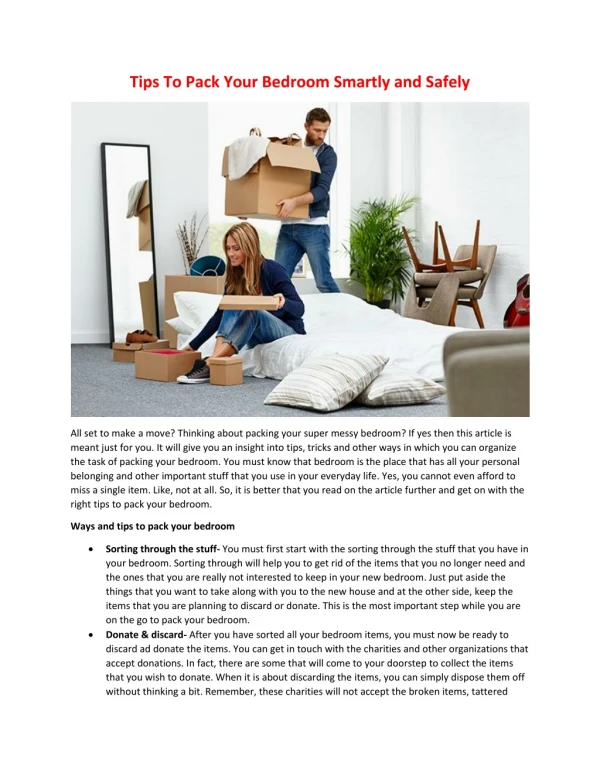 Tips To Pack Your Bedroom Smartly and Safely