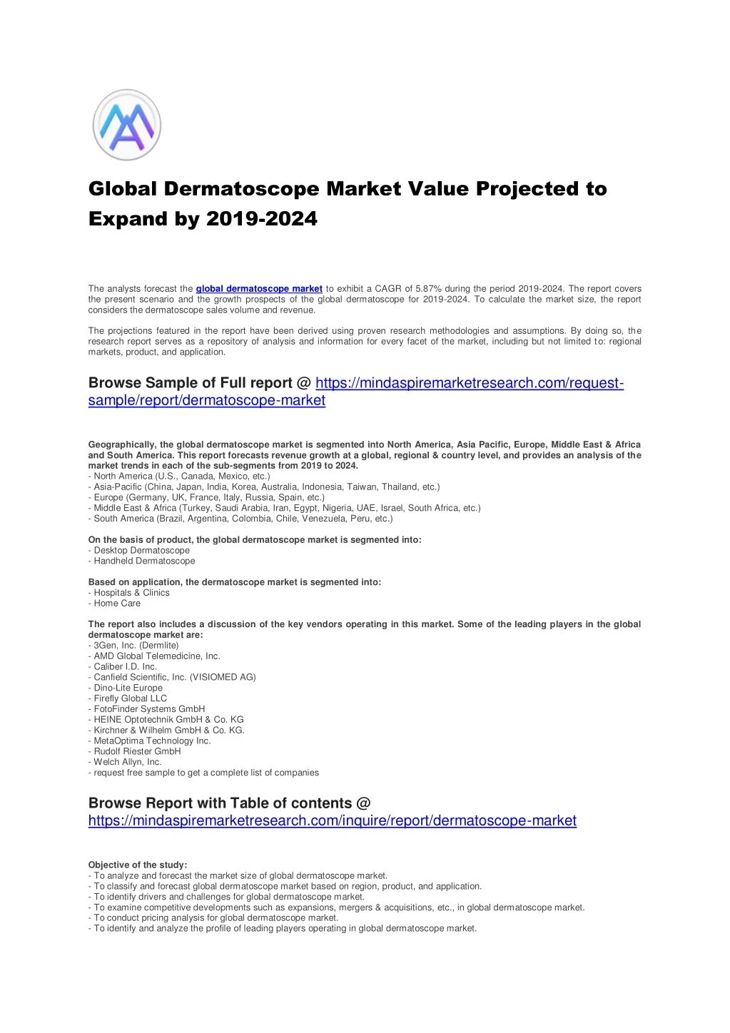 global dermatoscope market value projected