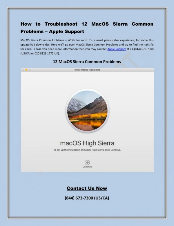 MacOS Sierra Common Problems