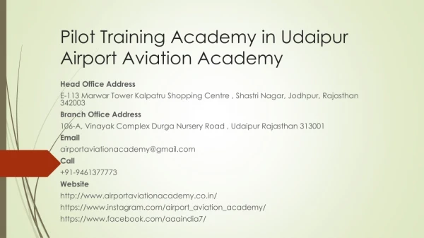 Pilot Training Academy in Udaipur Airport Aviation Academy