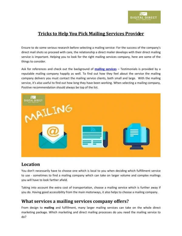 Tricks to Help You Pick Mailing Services Provider