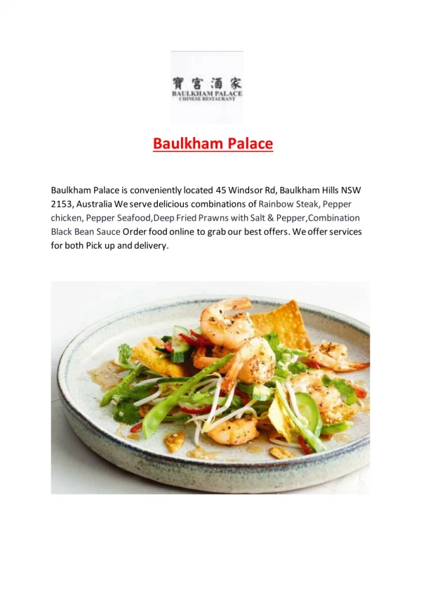 15% Off - Baulkham Palace-Baulkham Hills - Order Food Online
