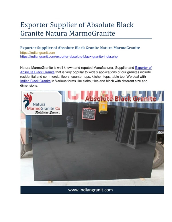 Exporter Supplier of Absolute Black Granite Natura MarmoGranite