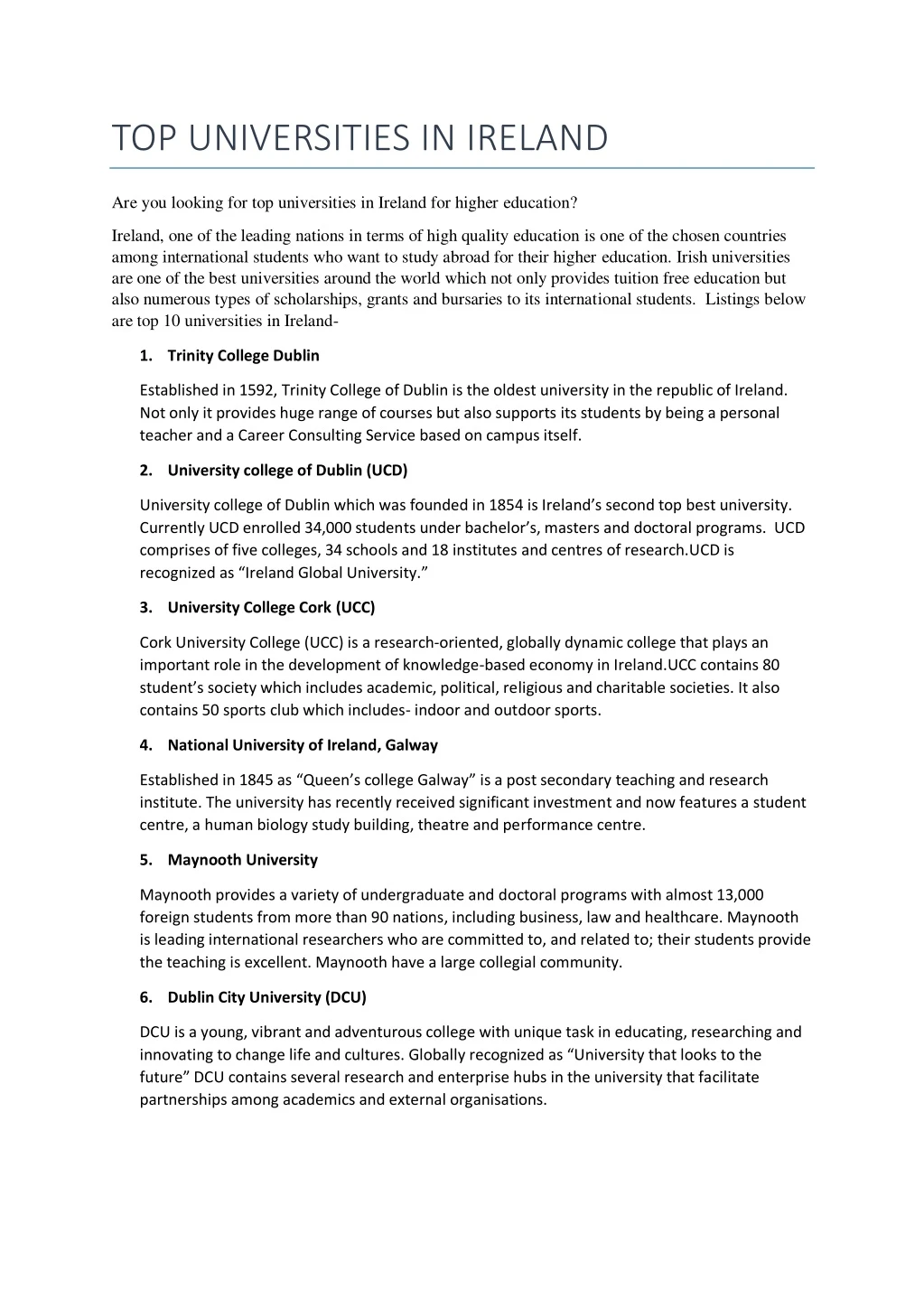 top universities in ireland