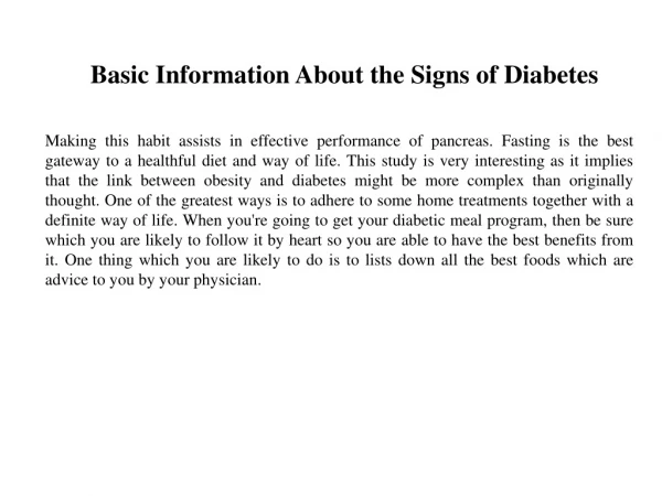 Basic Information About the Signs of Diabetes