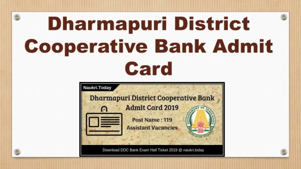 Dharmapuri District Cooperative Bank Admit Card 2019 |119 Assistant Post