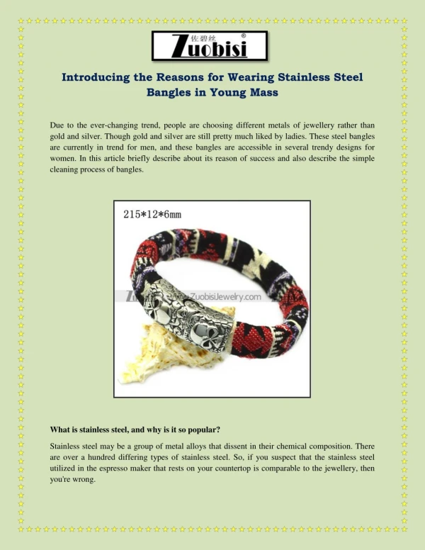 Introducing the Reasons for Wearing Stainless Steel Bangles in Young Mass