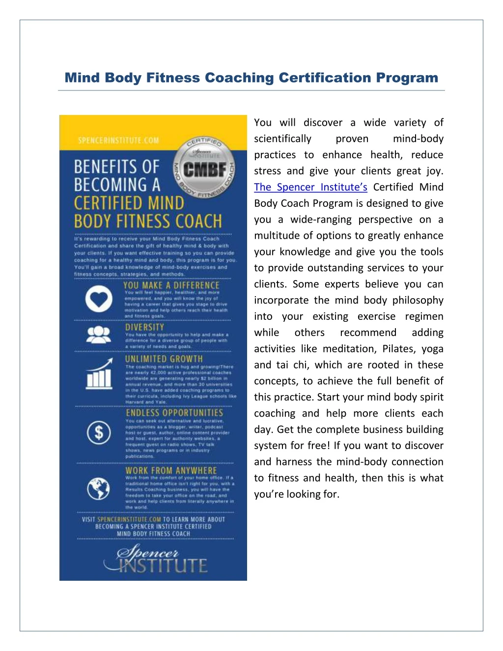 mind body fitness coaching certification program