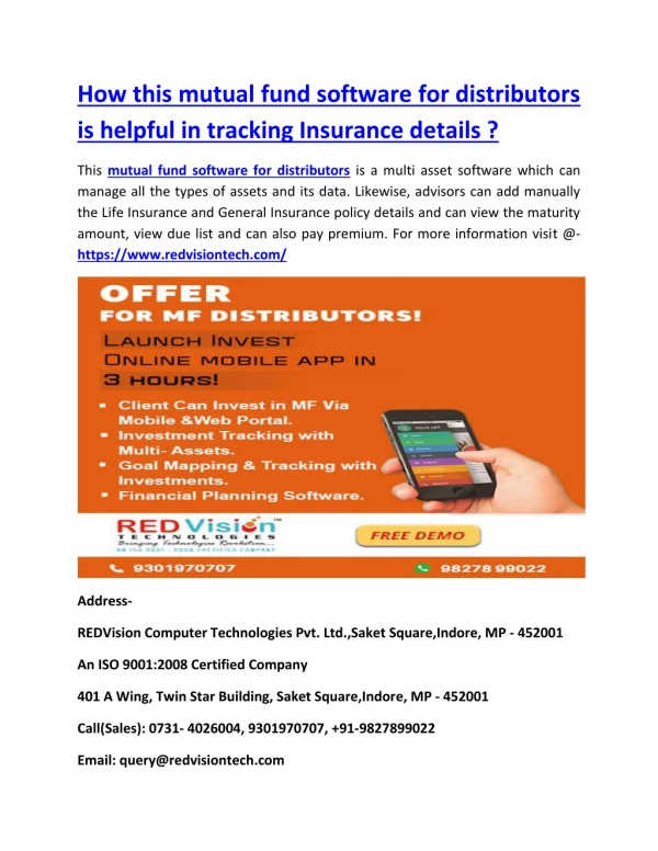 How this mutual fund software for distributors is helpful in tracking Insurance details ?