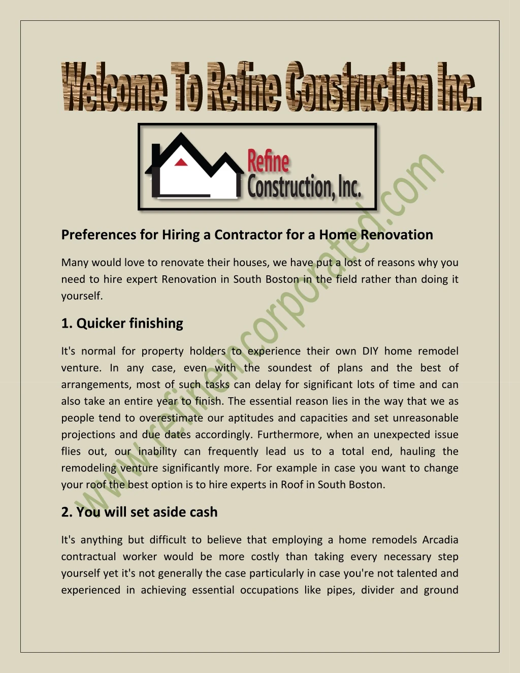 preferences for hiring a contractor for a home