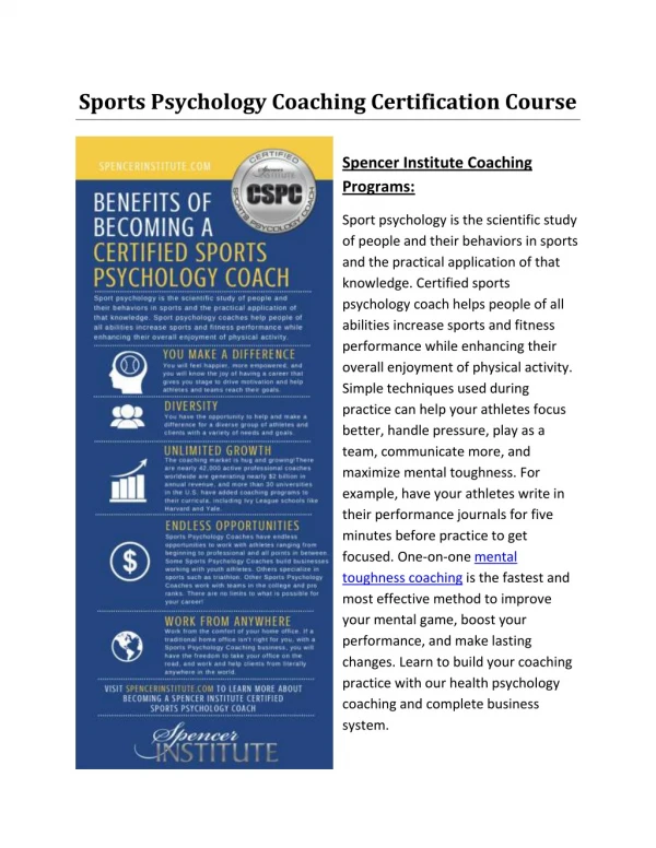 Sports Psychology Coaching Certification Course