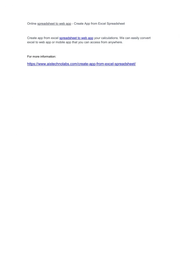 Online spreadsheet to web app - Create App from Excel Spreadsheet