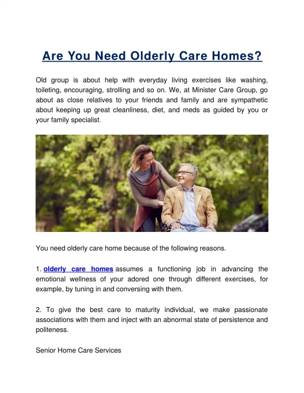 Are You Need Olderly Care Homes?