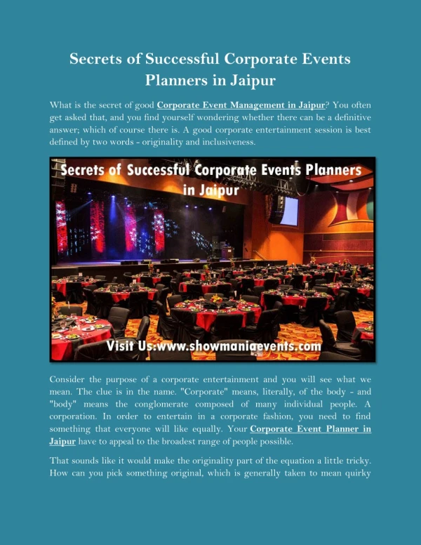Secrets of Successful Corporate Events Planners in Jaipur
