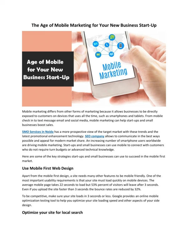 The Age of Mobile Marketing for Your New Business Start-Up