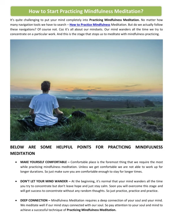 How to Start Practicing Mindfulness Meditation?