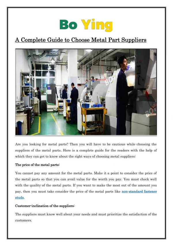 A Complete Guide to Choose Metal Part Suppliers