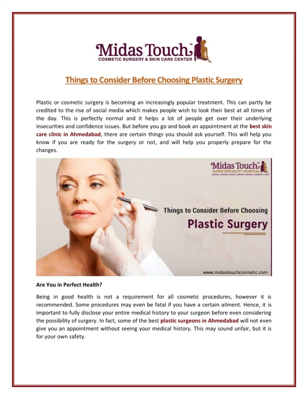 3 Things to Keep in Mind before Selecting Plastic Surgery