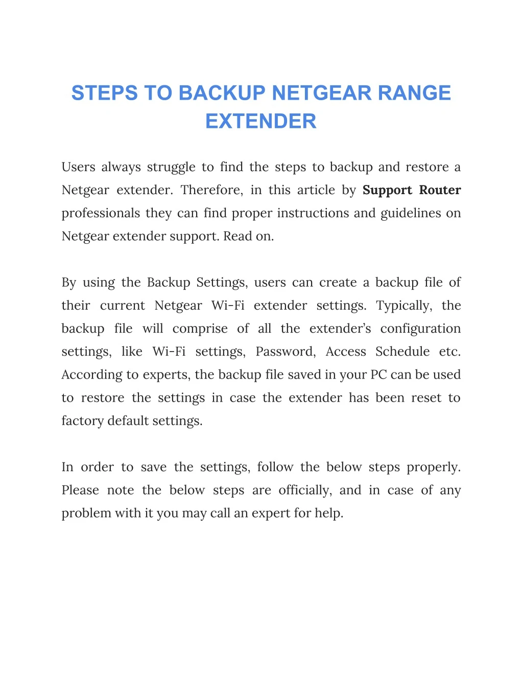 steps to backup netgear range extender