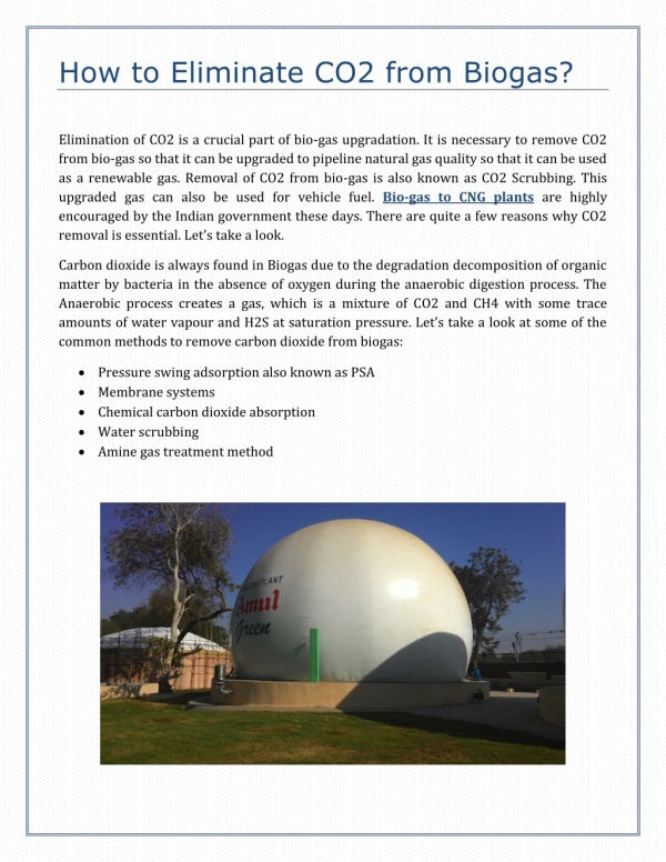 Why Removing CO2 from Biogas is Essential?