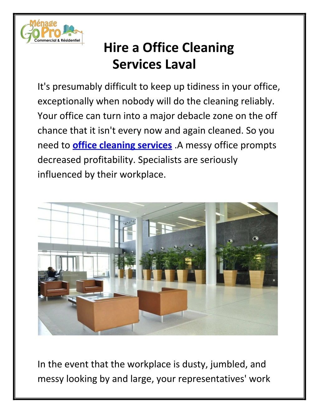 hire a office cleaning services laval