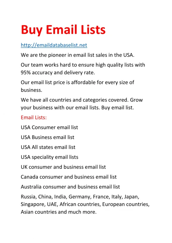 Buy Email Lists - Buy email list USA